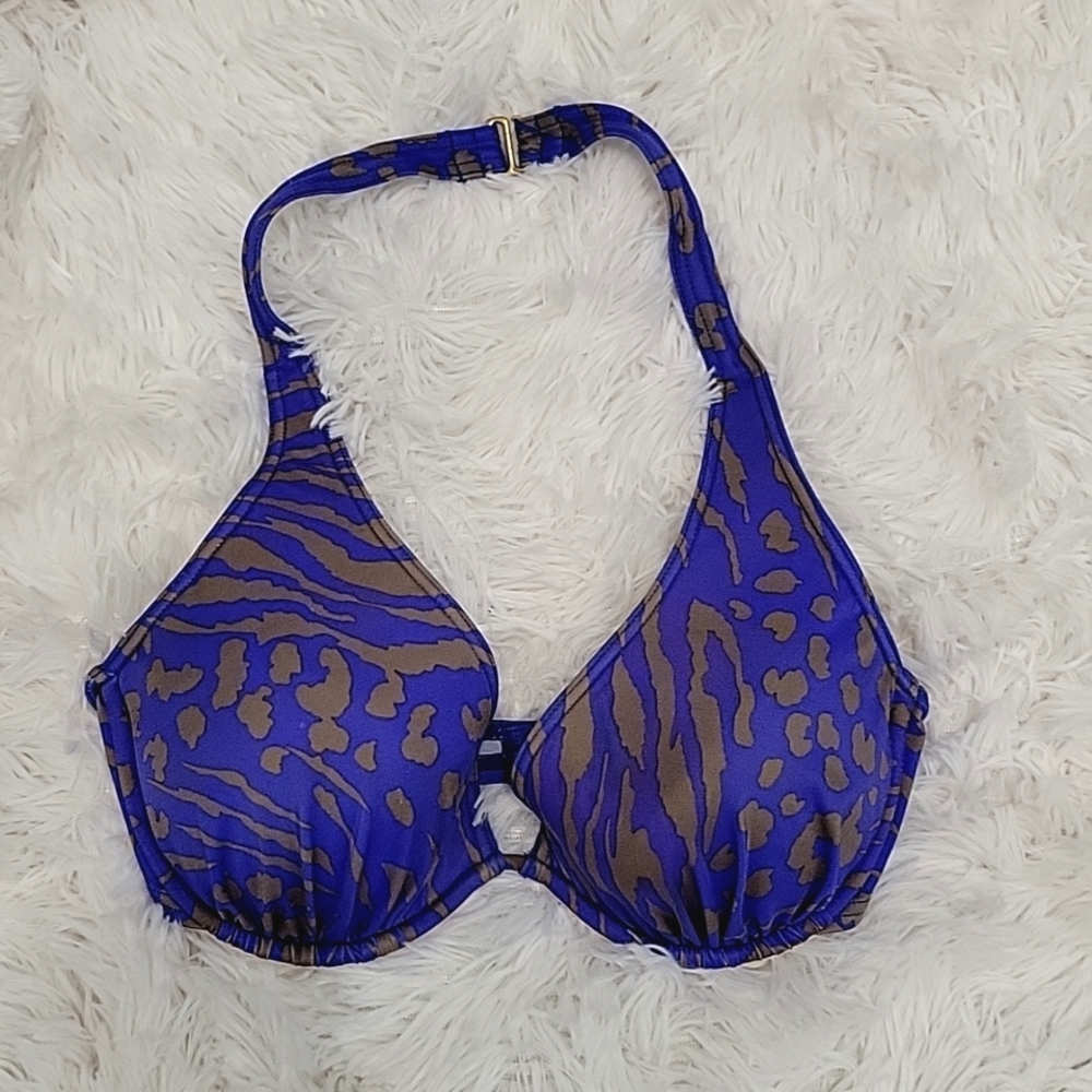 Victoria's secret underwire pushup bikini top 36 B halter swim VS animal print